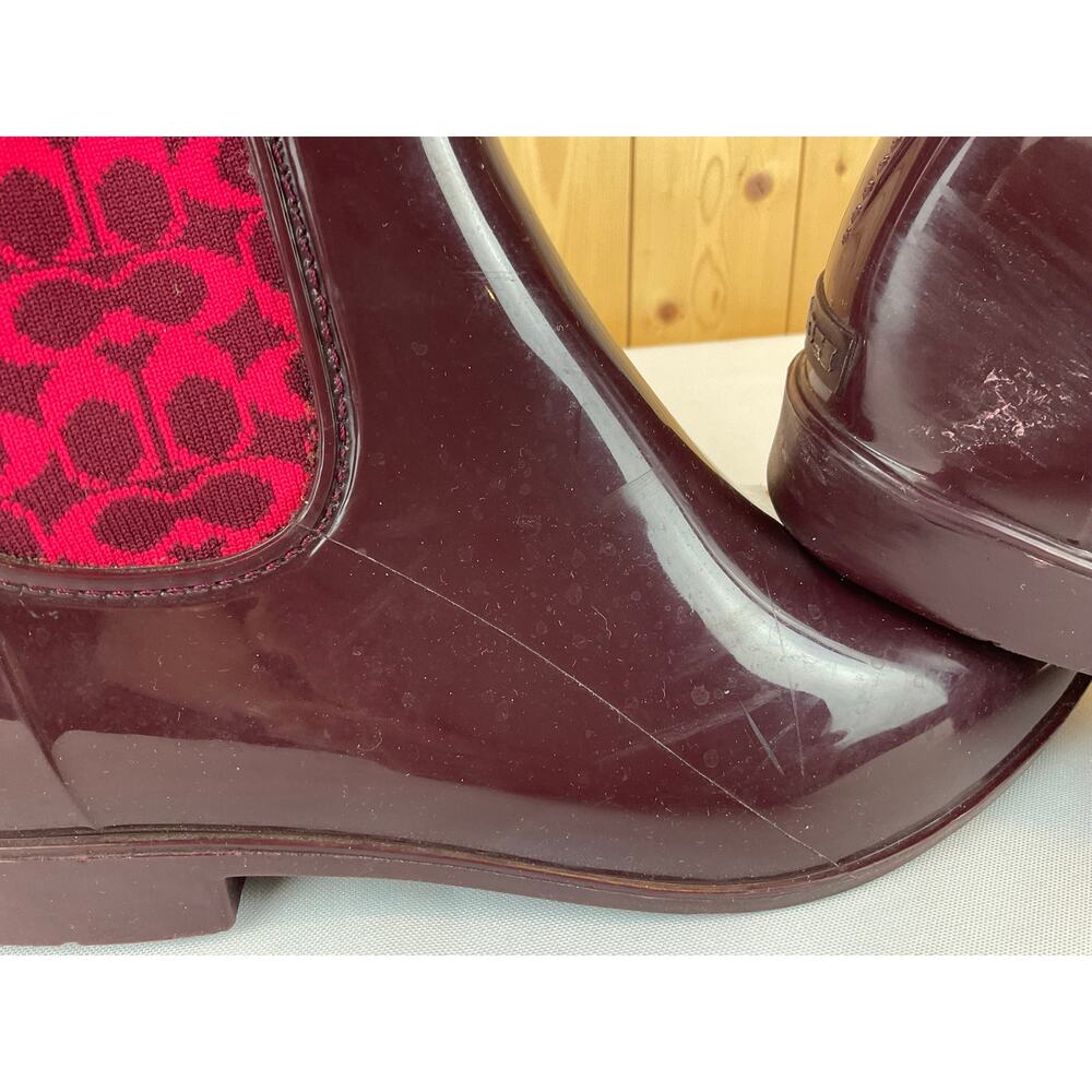 Coach Women's Rain Booties, Size 9- Maroon/Red - Picture 2 of 6